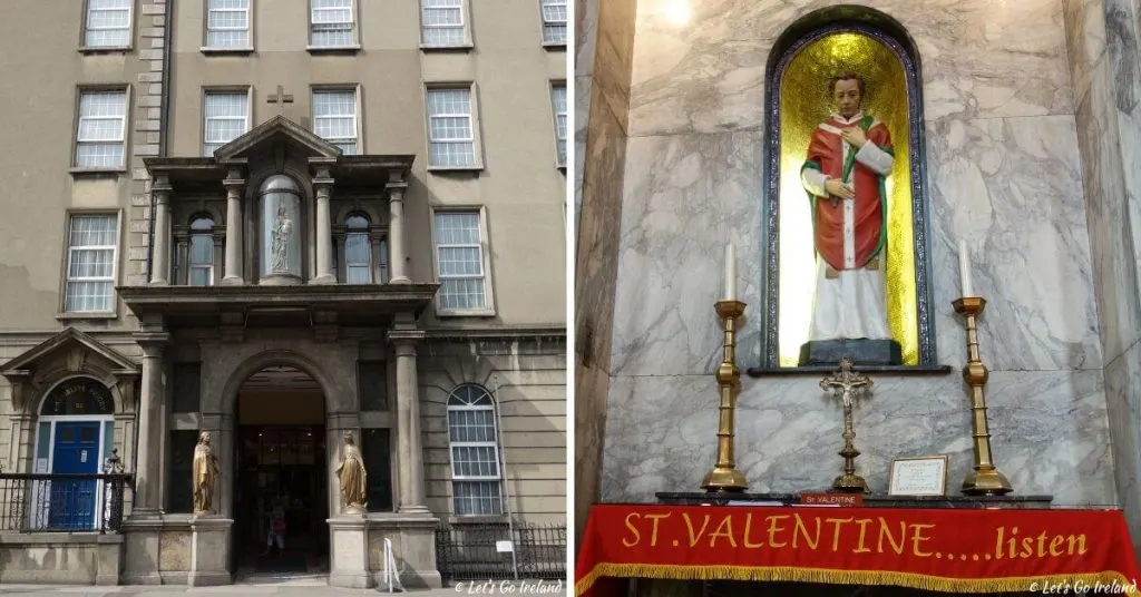 The entrance to Whitefriar Steet Church and the relics of St. Valentine, Dublin, Ireland
