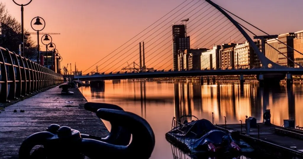 View of Samuel Beckett Bridge over the River Liffey, Dublin, Ireland