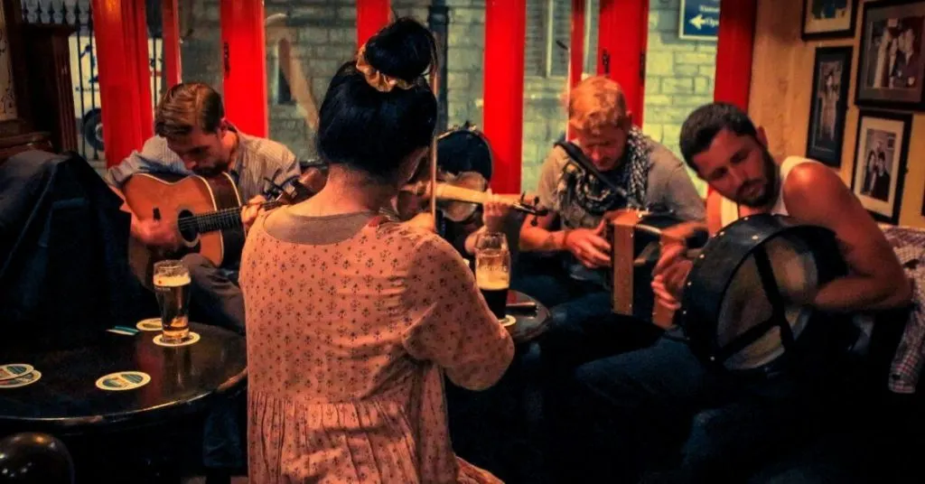 Traditional music session in a pub in Ireland