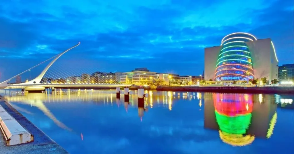 The Samuel Beckett Bridge and Convention Center in Dublin, Ireland.