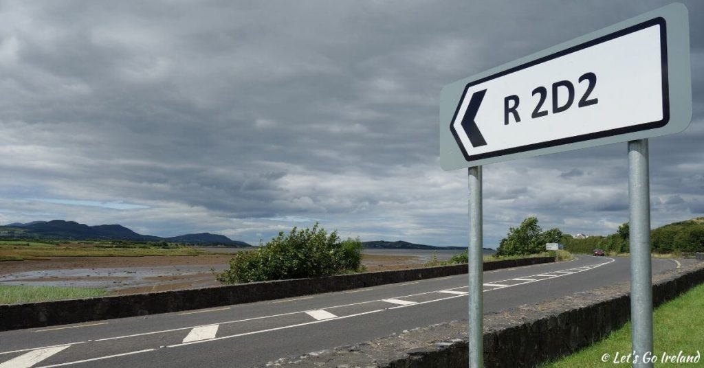 R2D2 Straßenschild in der Nähe von Malin Head, County Donegal, Irland