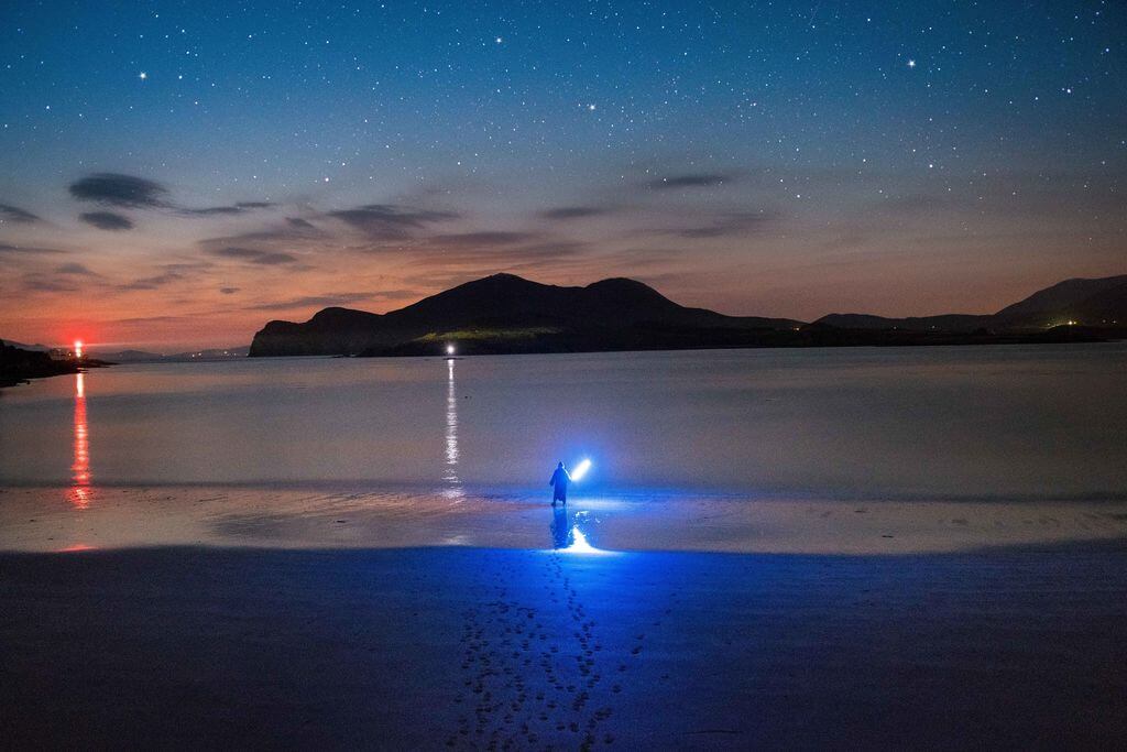 Night sky with lightsaber, County Kerry, Ireland
