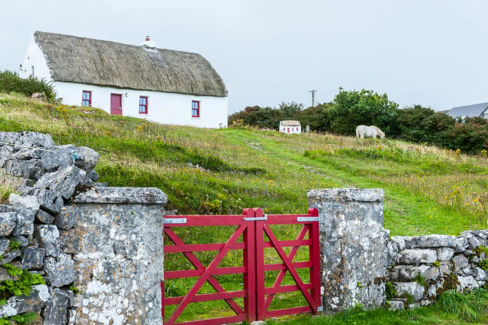 A thatched cottage on the Aran Islands, Ireland.
