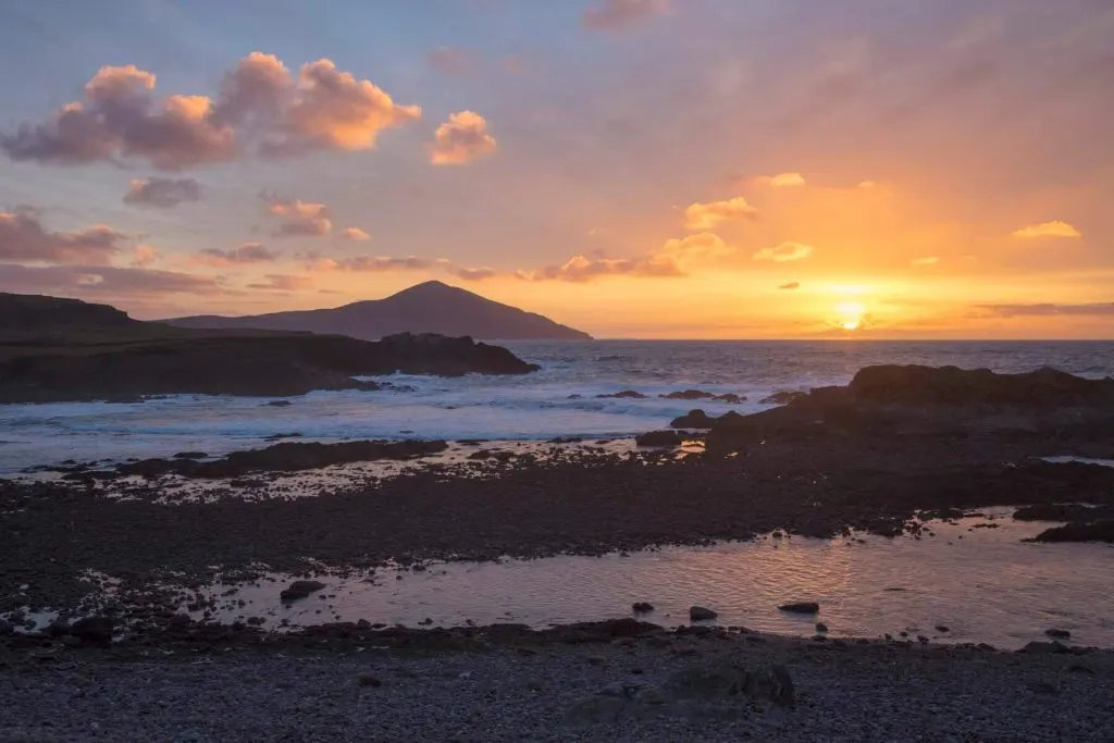 Sunset off the coast of Achill Island, County Mayo, Ireland.