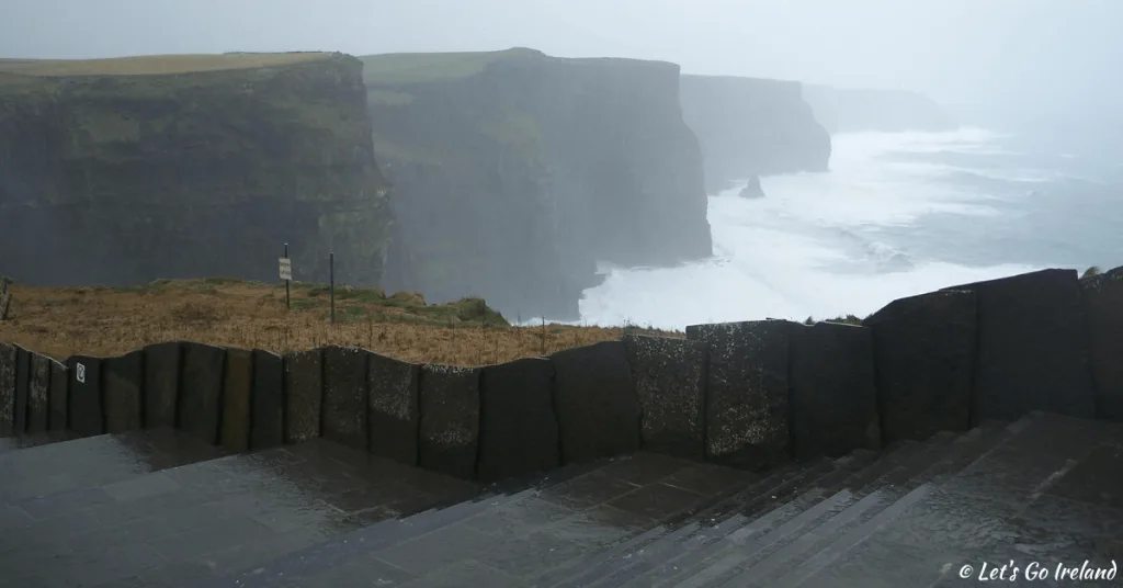 Cliffs of Moher, County Clare, Ireland in misty weather in December.