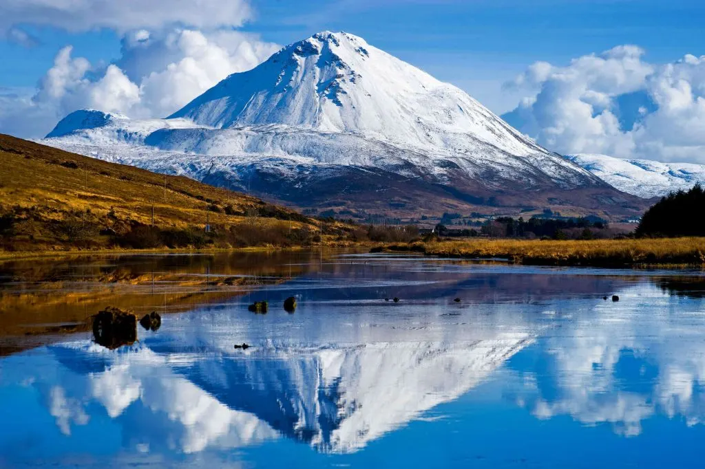 Mount Errigal, County Donegal, Ireland in snow.