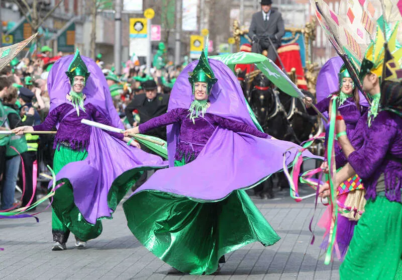 Colorful performers at the St. Patrick's Day Parade in Dublin, Ireland.

