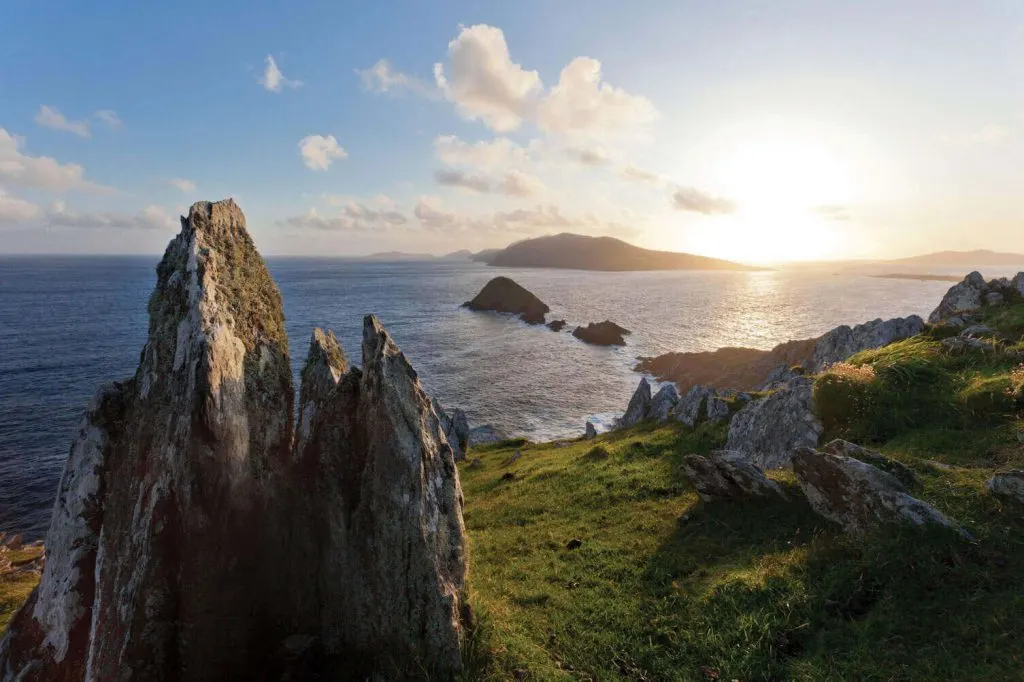 View of the Blasket Islands from Slea Head on Dingle Peninsula, County Kerry, Ireland.