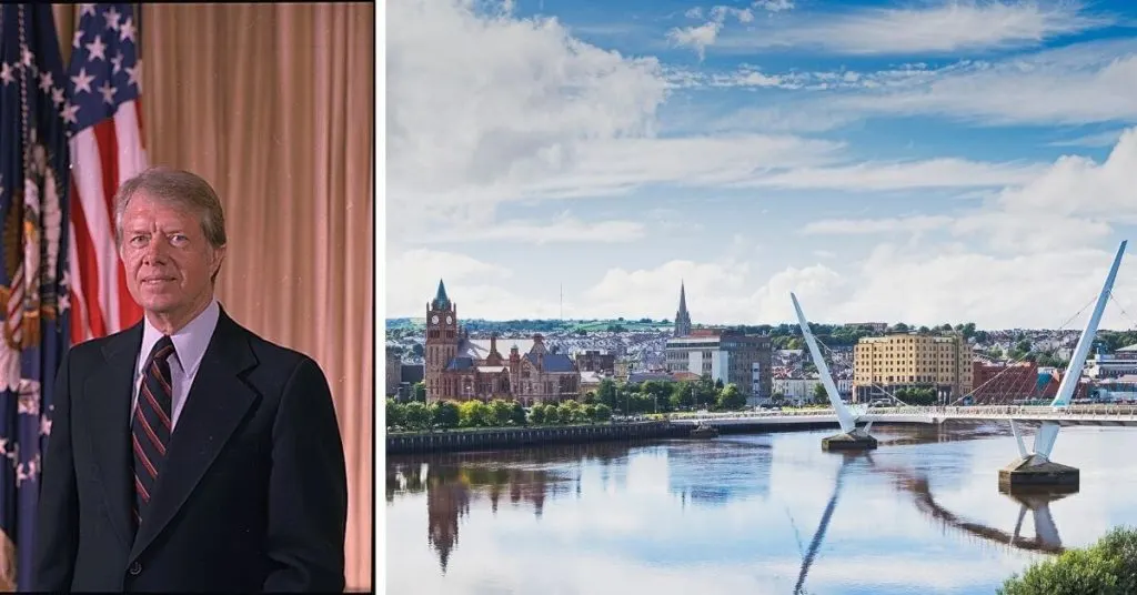Portrait von Jimmy Carter und ein Bild von Derry in Nordirland 
