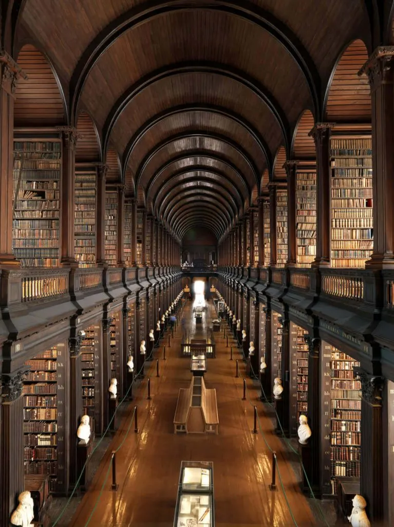 View of the Long Room of Trinity College Dublin, Ireland.