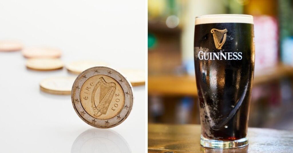 The Irish harp on the a Euro coin and on a pint of Guinness.