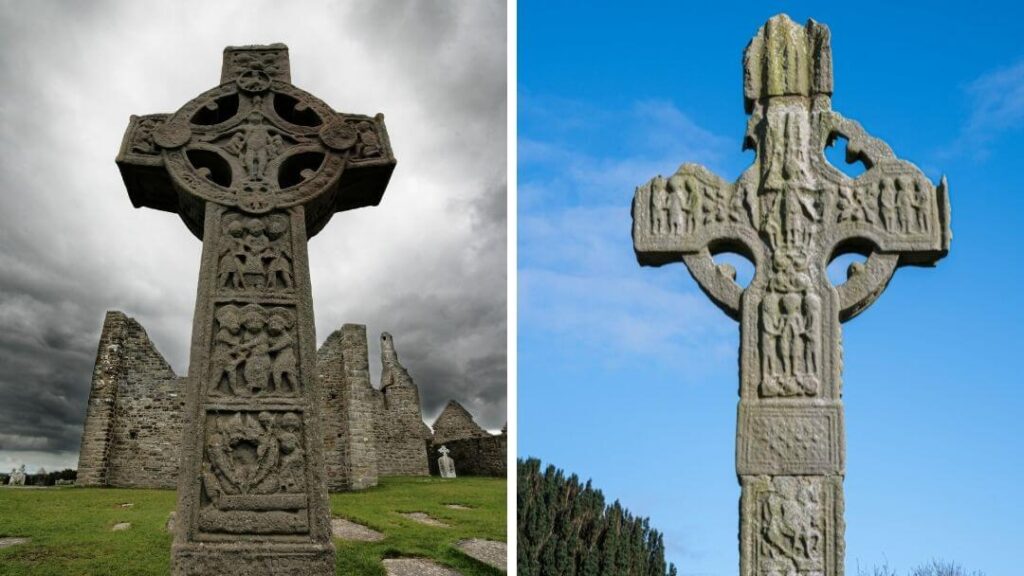 zwei irische Hochkreuze aus dem 10. Jahrhundert