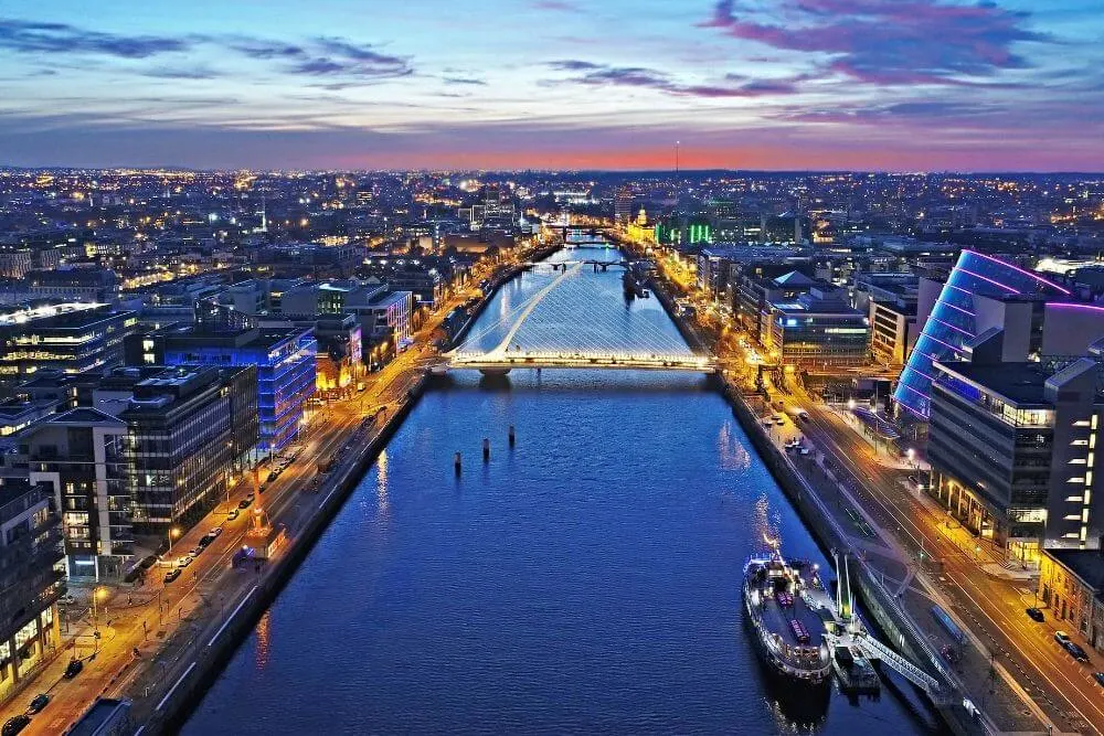 Aerial view of Dublin by night