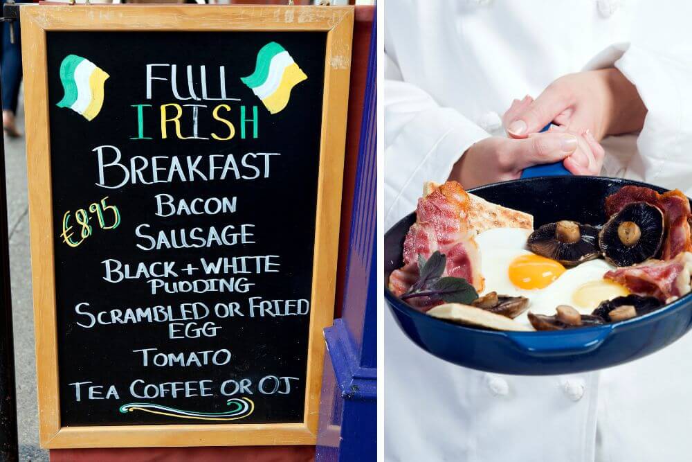 Ein irisches Frühstücks Schild und ein Irish Breakfast Fry-Up 
