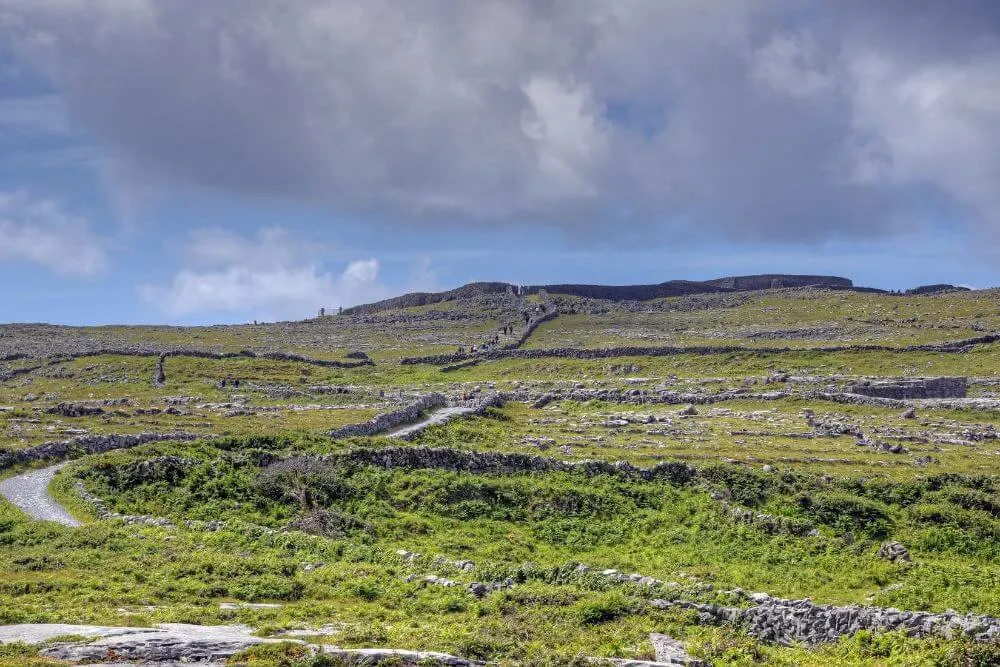A windy path towards Dún Aonghasa.