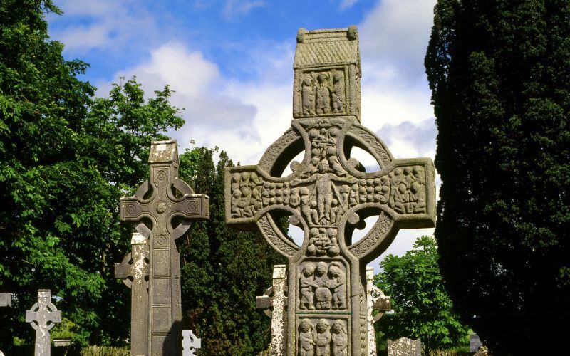 Celtic crosses are found in many graveyards in Ireland.