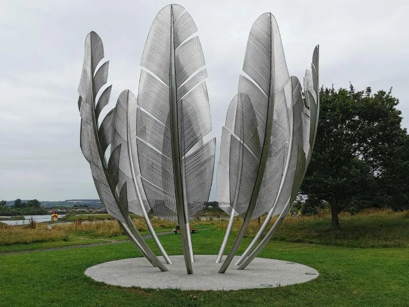 "Kindered Spirits", the giant stainless steel feather sculpture in Bailick Park Midleton.