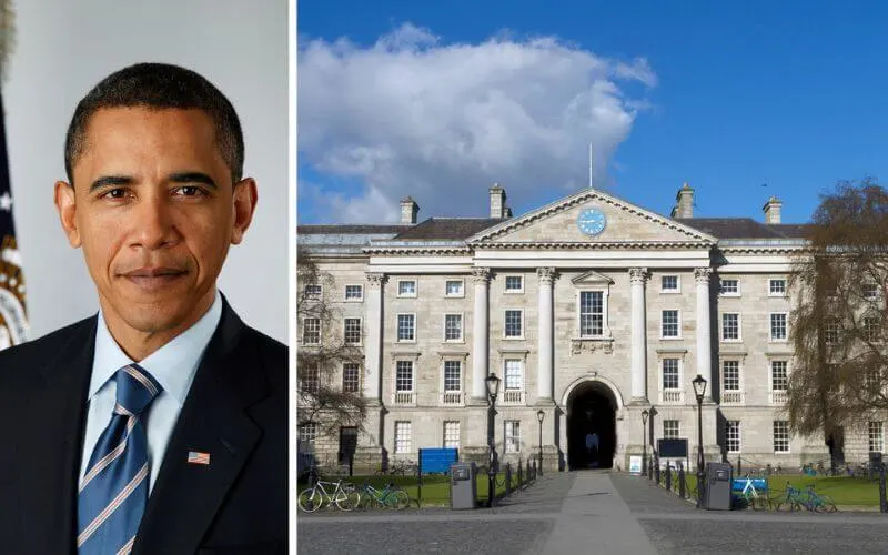 Portrait von Barack Obama und Bild von Trinity College Dublin