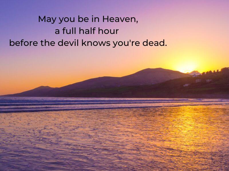An Irish sunset at Inch Beach, County Kerry with blessing text