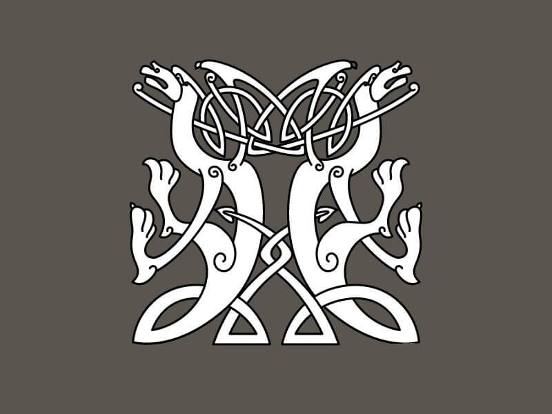 Two dragons depicted in a Celtic inspired design. 