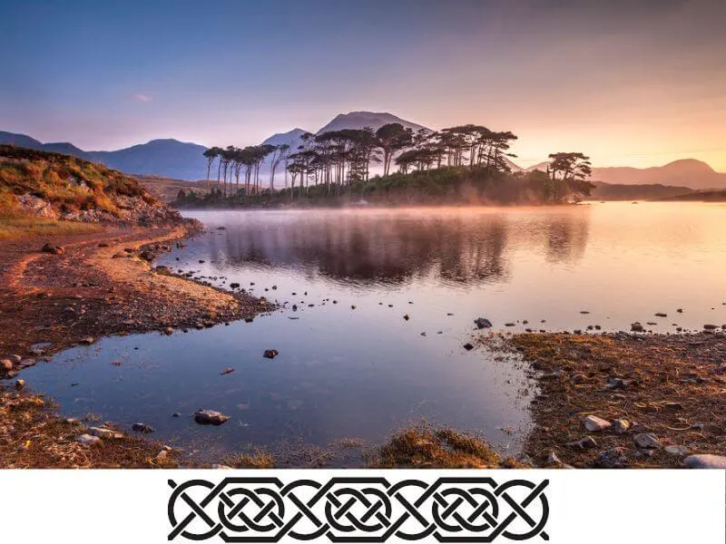 Celtic Band knot with lake view, County Galway, Ireland.