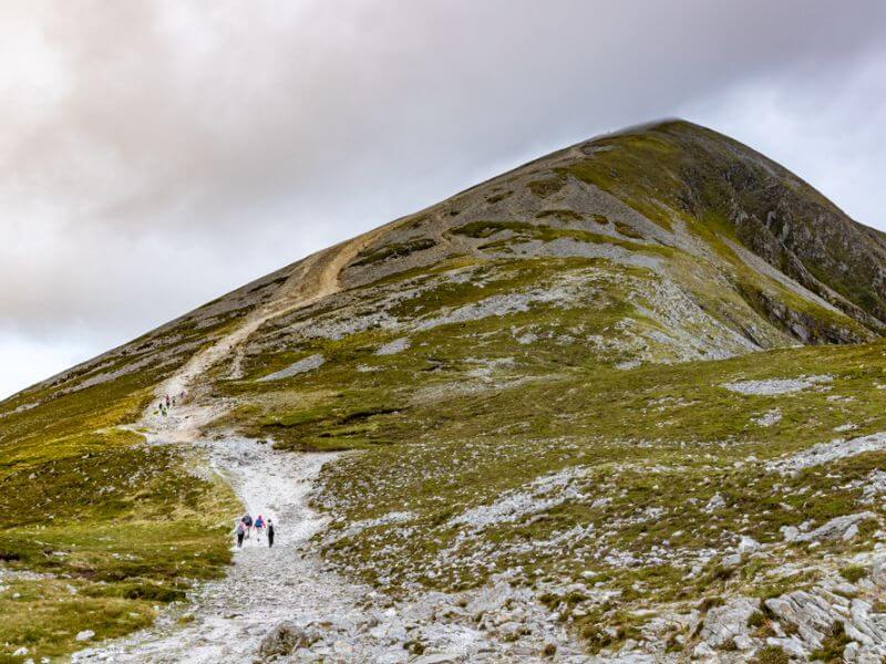 People hiking the trail up Croagh Patrick.