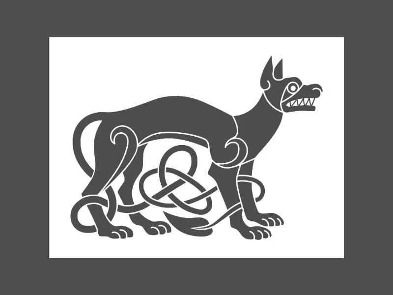 Keltische Wolfs-Tattoo-Idee mit Verflechtung am Schwanz. 