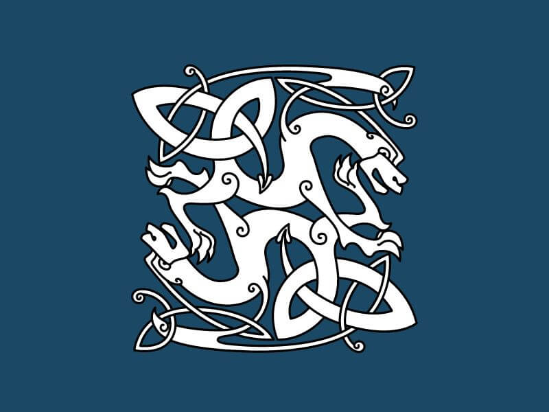 Interlinked dragon image with Celtic style design.