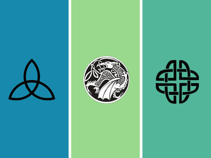 Examples of Celtic tattoos designs include traditional ones like the Trinity Knot (l) and the Shield Knot (r),nd the more modern Celtic designs such as the Celtic Dragon Knot (c)