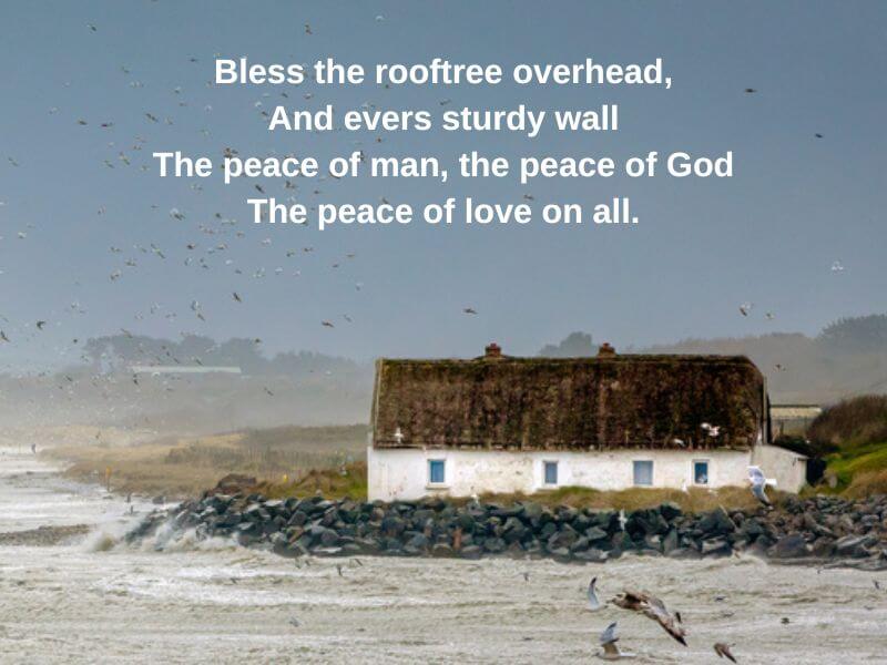 A coastal cottage in Ireland during stormy weather with a blessing