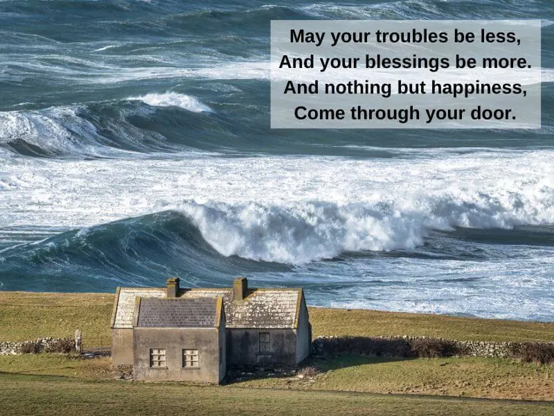 Dramatic waves crash behind a small cottage in County Clare with a blessing.