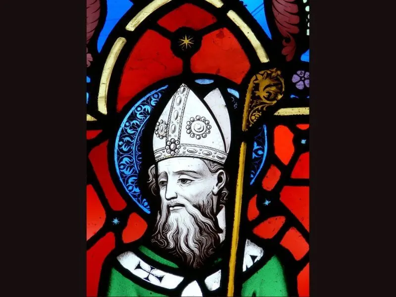 A stained glass image of Saint Patrick, the Patron Saint of Ireland. (Photo: Panaspics via Shutterstock)