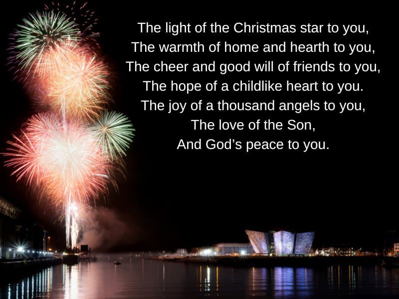 Fireworks over Belfast in Northern Ireland with text blessing. 