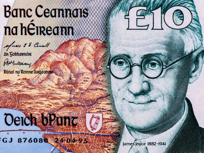 James Joyce featured on the Irish 10 Punt bank note that was used before the Euro currency.