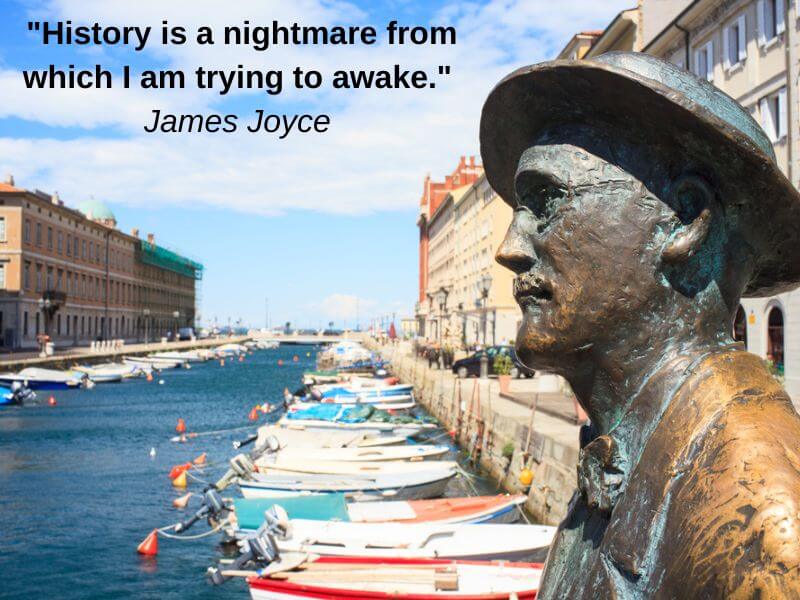 James Joyce statue in Triest, Italy with James Joyce quote.