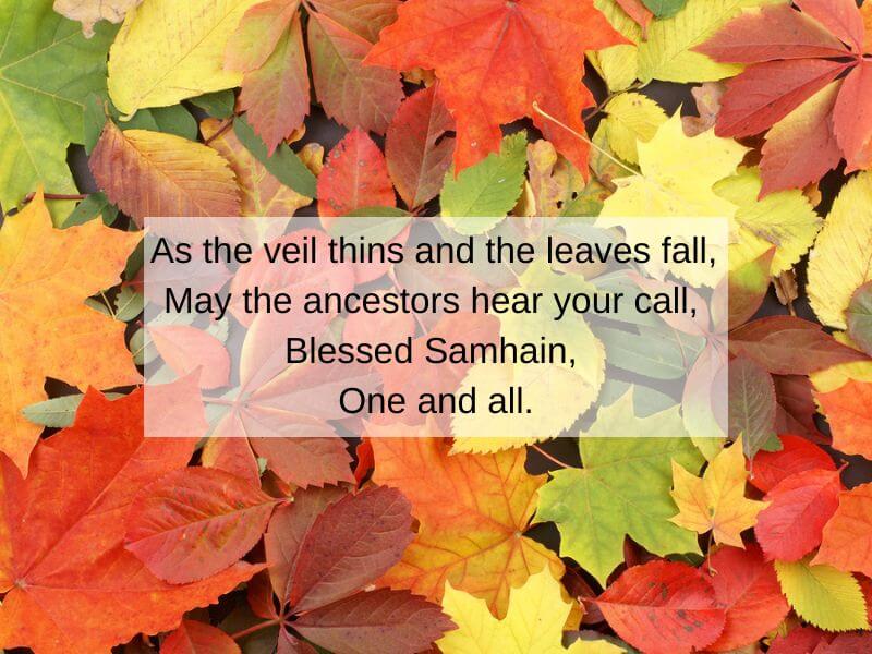 A blessing for Samhain with fall leaves.