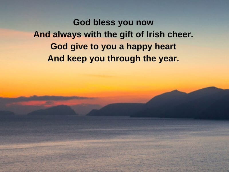 Irish island sunset with blessing text.