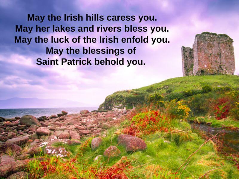A castle ruin near Dingle town in County Kerry with text blessing.