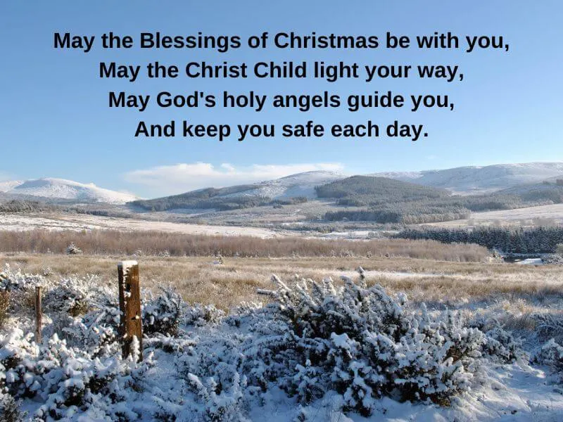 A winter scene in Wicklow with blessing text. 
