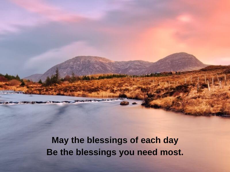 A peaceful morning scene in the West of Ireland with a blessing text