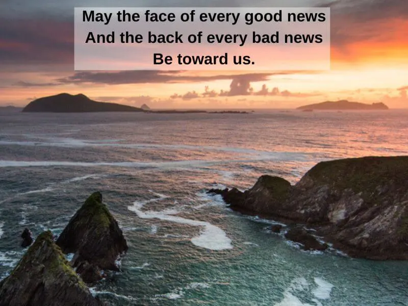 View of the Blasket Islands off the County Kerry coast with blessing text.