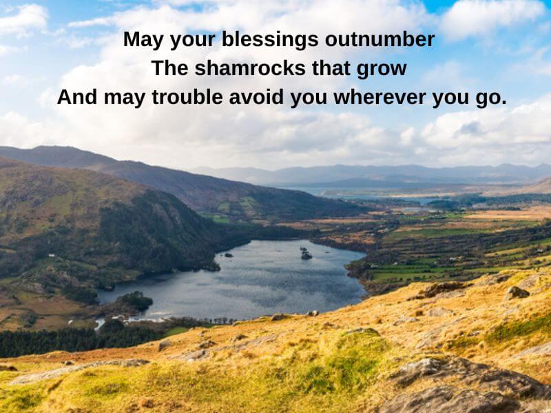Glanmore Lake from the Healy Pass in County Kerry with blessing text.