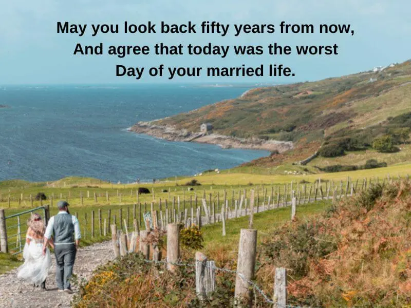 A wedding couple in Ireland with a text blessing