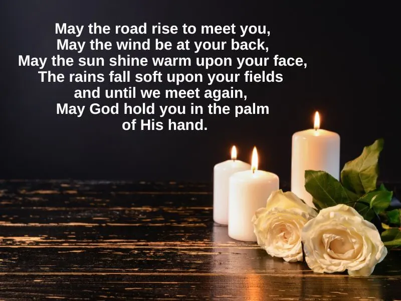 The Irish Prayer for the Dead with candles and flowers. 