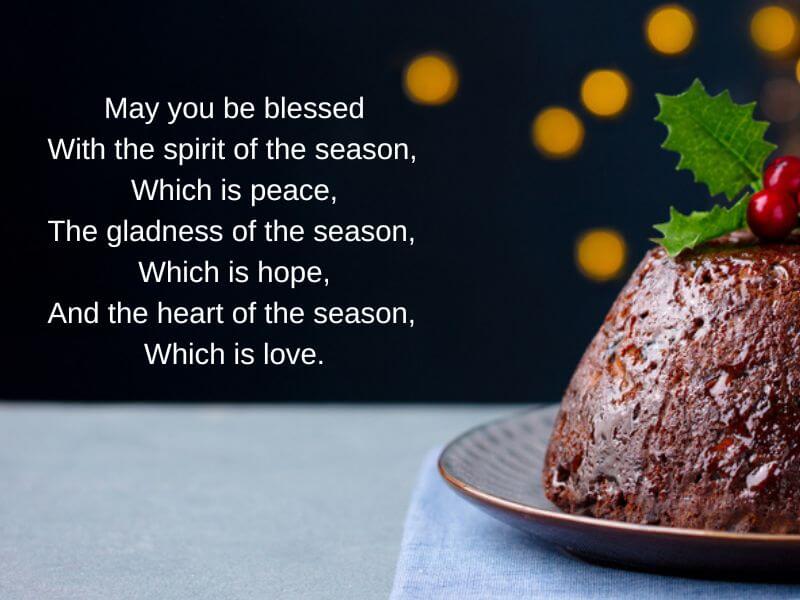 Christmas pudding with Irish blessing text. 