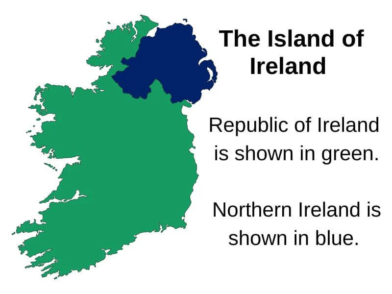 The Island of Ireland with map of the Republic of Ireland and Northern Ireland. 