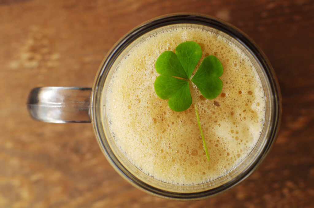 The shamrock floating in a glass.